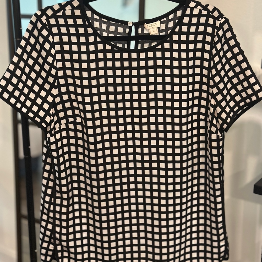 J. Crew Black and White Boxy Short Sleeve Blouse
